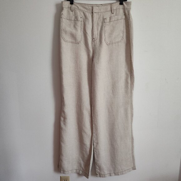 Ladies SZ 8 Madwell Oat Linen Flare-Leg Pant - Picture 1 of 5